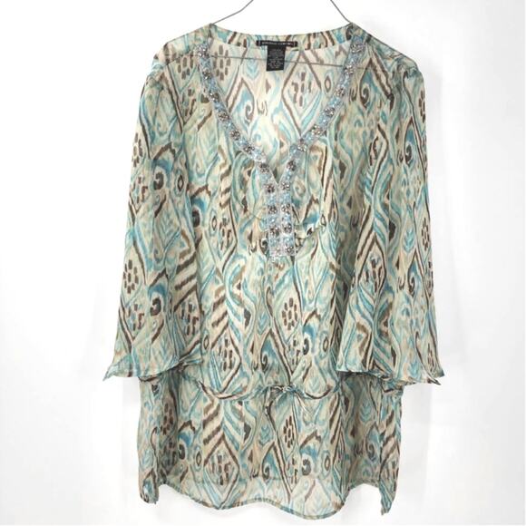 PIERRE CARDIN Semi-Sheer Top Womens Size Extra Large XL - Picture 1 of 6